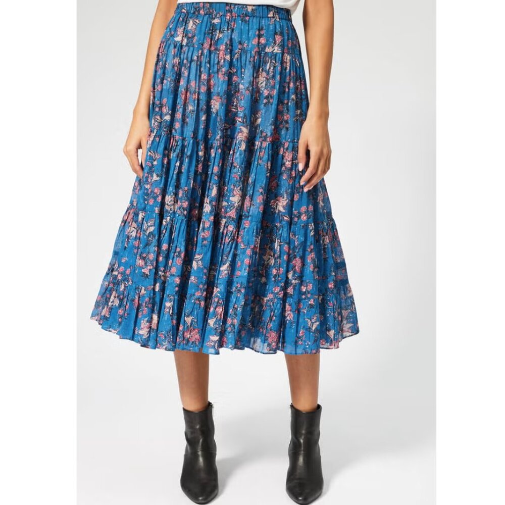 Isabel Marant Etoile Blue Floral Tiered Midi Skirt